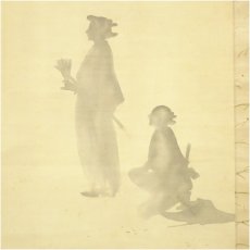 画像3: 尾竹国観筆　元禄影絵　肉筆絹本掛軸（保護箱）□z (3)