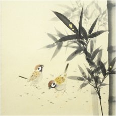 画像4: 久芳白映筆　竹に雀　肉筆紙本掛軸（共箱） (4)
