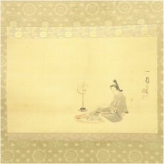 画像2: 田中一華筆　文読美人　肉筆絹本掛軸（保護箱） (2)