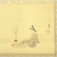 画像3: 田中一華筆　文読美人　肉筆絹本掛軸（保護箱） (3)