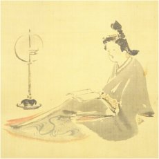 画像4: 田中一華筆　文読美人　肉筆絹本掛軸（保護箱） (4)