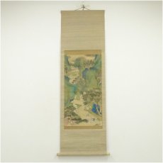 画像1: 江戸後期　春木南溟筆　蘭亭曲水図　肉筆絹本掛軸 (1)