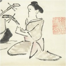 画像4: 江戸中期　紀楳亭（九老）筆　芸妓図　肉筆紙本掛軸　□z (4)
